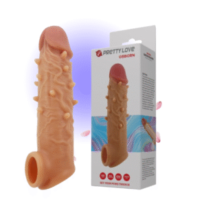 Realistic Penis Extension Sleeve – Liquid Silicone with Testicle Ring & Raised Nodes